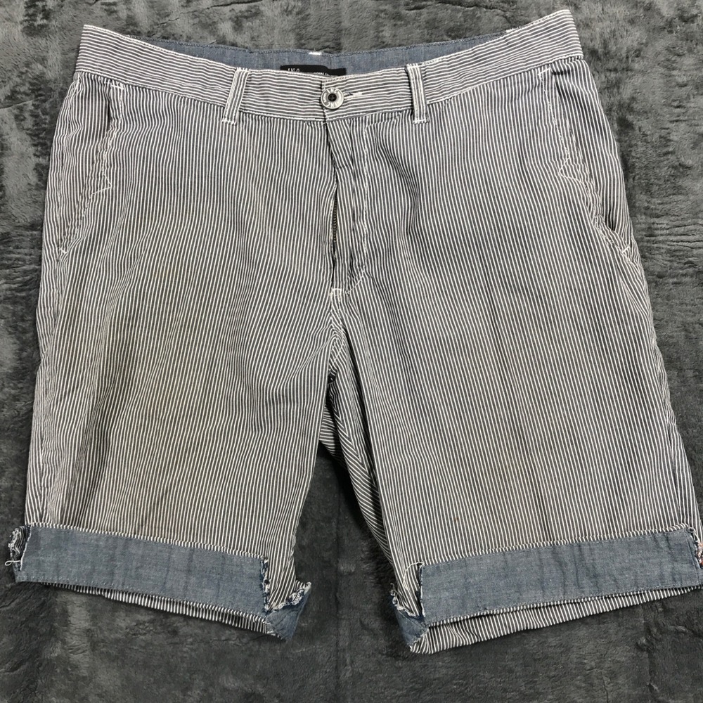 INC International Concepts Shorts Mens 34 Blue White Striped Cotton Raw Cuff